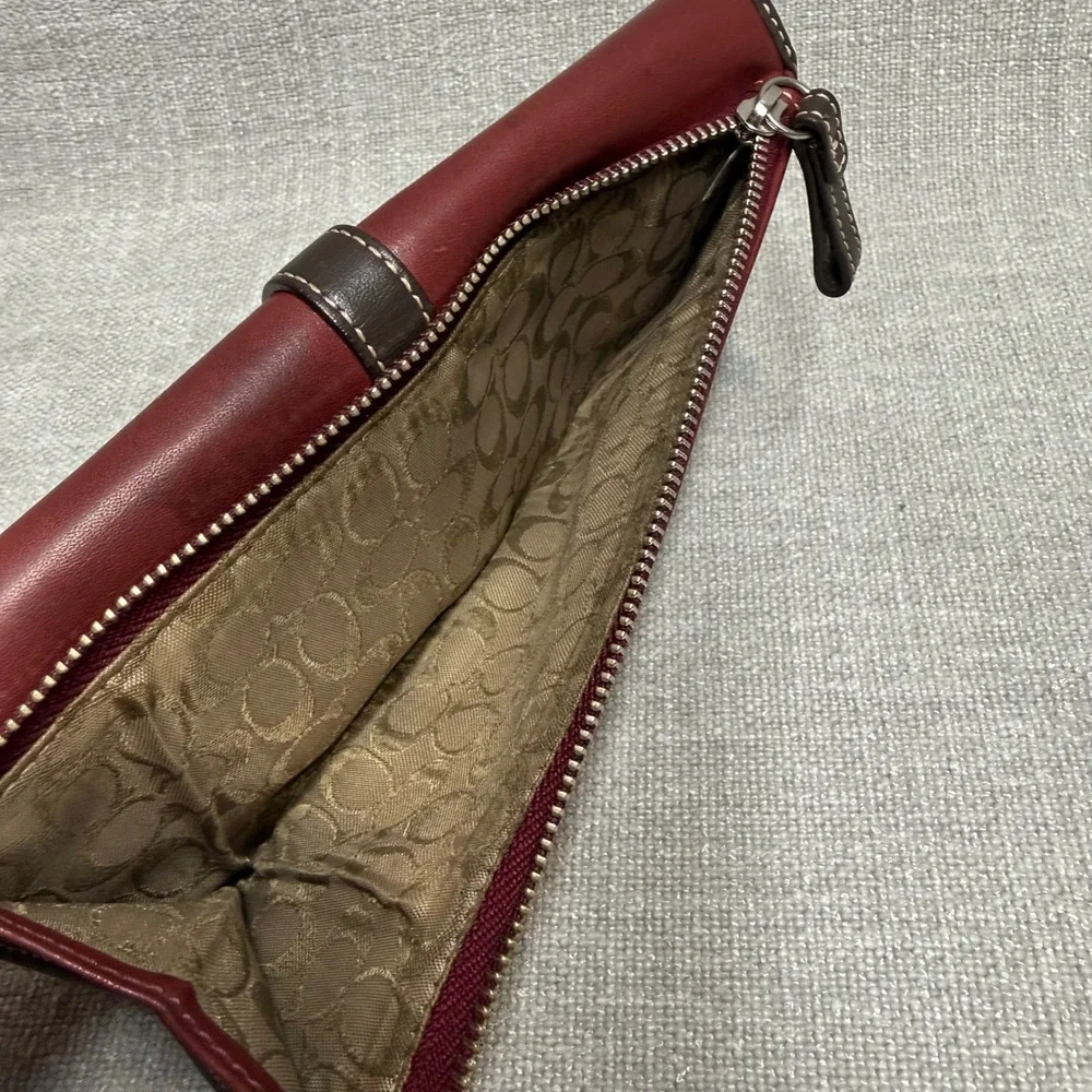 Coach Vintage Red Soho Leather Buckle Envelope Wallet Checkbook Burgundy Oxblood - Picture 7 of 8